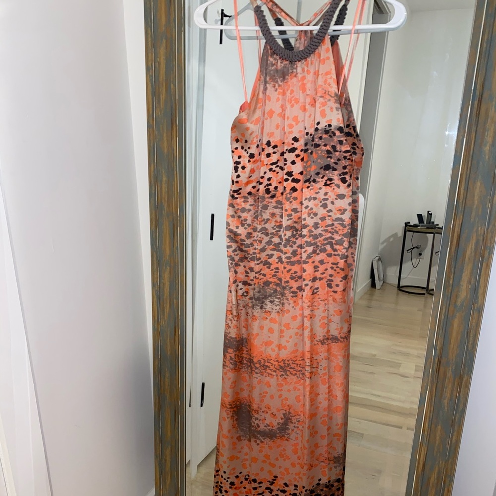 Jessica Simpson pink and grey satin maxi dress
